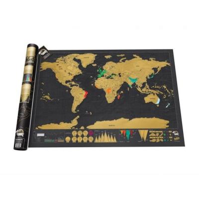 Carte du monde &agrave; gratter noire/dor&eacute;e