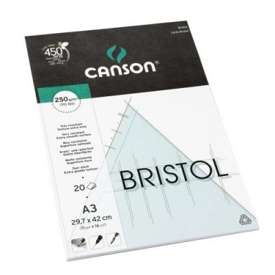 Bloc 20 feuilles papier Bristol A3 CANSON 250g extra blanc