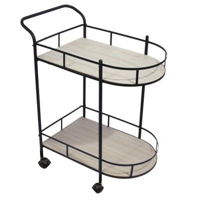 Desserte Cuisine a Roulettes Bois Et Metal 2 Niveaux - beige noir
