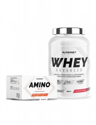 Programme Prise De Muscle Sec D&eacute;butant - 100% Whey Proteine Advanced 900g Fraise Yogourt - Amino Max