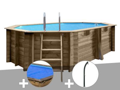 Kit piscine bois Gr&eacute; Grenade 4,36 x 3,36 x 1,17 m + B&acirc;che &agrave; bulles + Douche