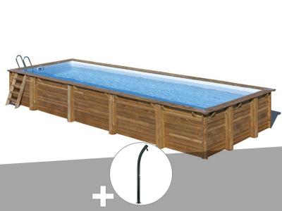 Kit piscine bois Gr&eacute; Mint 10,10 x 4,18 x 1,46 m + Douche