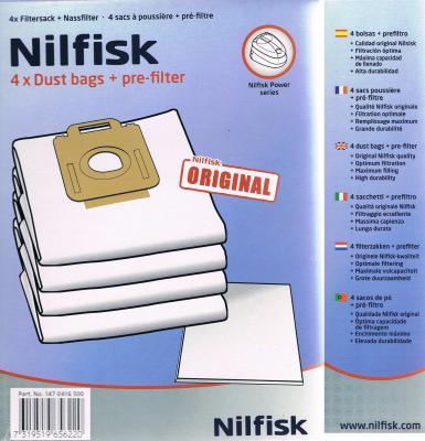Sac aspirateur Nilfisk Power Series Dustbags - 4 sacs poussi&egrave;re + pr&eacute;-filtre