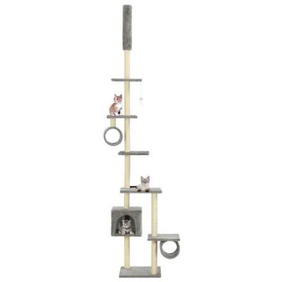 Arbre &agrave; chat griffoir grattoir niche jouet animaux peluch&eacute; en sisal 260 cm gris 3702111 
