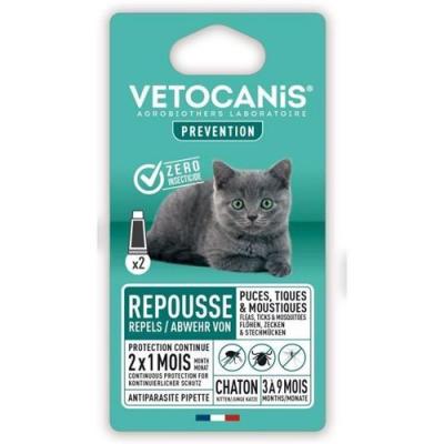 VETOCANIS Pipettes Anti Puces, Tiques, Moustiques, pour Chat - 2 pipettes