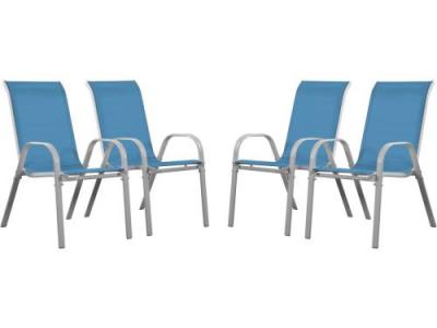 Fauteuil jardin Textil&egrave;ne ""Cordoba"" - Phoenix - Bleu - Lot de 4
