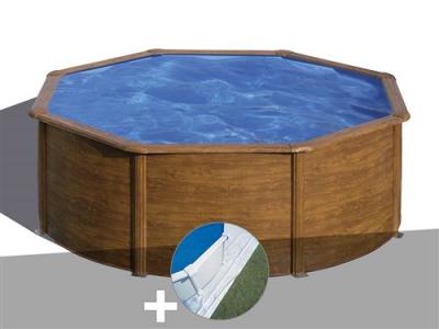 Kit piscine acier aspect bois Gr&eacute; Pacific ronde 3,70 x 1,22 m + Tapis de sol