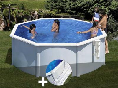 Kit piscine acier blanc Gr&eacute; Bora Bora ronde 3,20 x 1,22 m + Tapis de sol