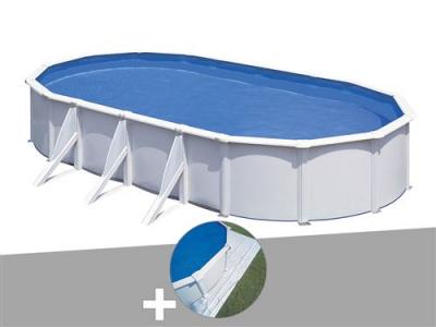 Kit piscine acier blanc Gr&eacute; Fidji ovale 6,34 x 3,99 x 1,22 m + Tapis de sol