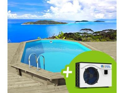 Piscine bois palma 145 7.57 x 4.07 x 1.44 m + pompe &agrave; chaleur 6.1 kw