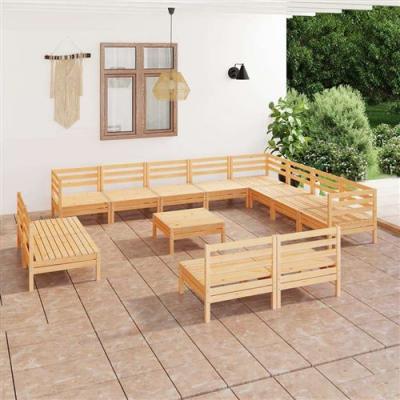 Salon de jardin 13 pcs Bois de pin massif Vidaxl Naturel