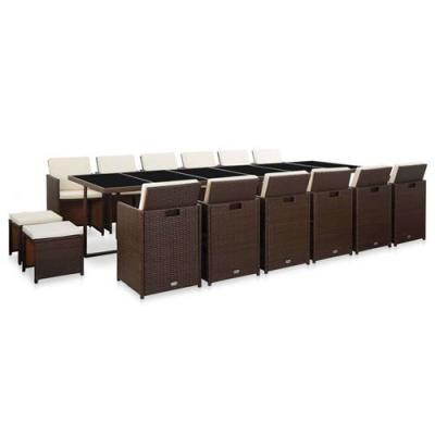 Salon de jardin avec coussins 17 pcs r&eacute;sine tress&eacute;e marron 46428