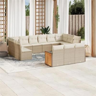 Vidaxl Salon de jardin 13 pcs - Beige r&eacute;sine tress&eacute;e