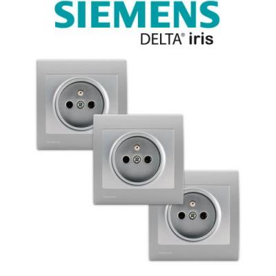 Siemens - Lot de 3 Prise 2P+T Silver Delta Iris + Plaque basic Silver