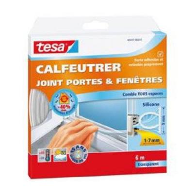 TESA Joint portes et fen&ecirc;tres - Silicone - 6 m x 9 mm x 7 mm - Transparent 