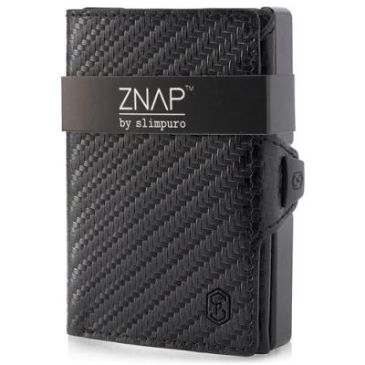 Portefeuille porte-monnaie - ZNAP Slim - 12 cartes max. - 8 x 1,8 x 6 cm - saffiano noir