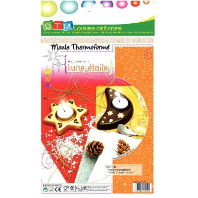 DTM - Moule thermoform&eacute; en PVC, 2 bougeoirs. 1 &eacute;toile et 1 lune