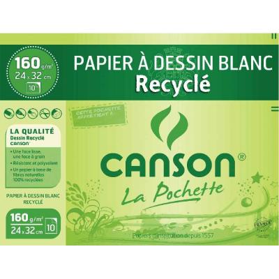 Papier Canson dessin a grain recycle 160g 24x32 - pochette de 10