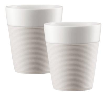 Bodum BISTRO Set 2 mugs en porcelaine, 0.3 l, avec manchon silicone Blanc