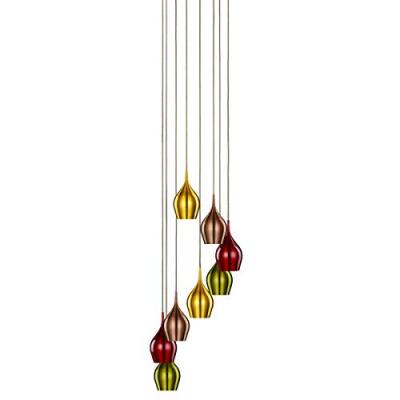 8 Light Multi-Drop With Coloured Shades