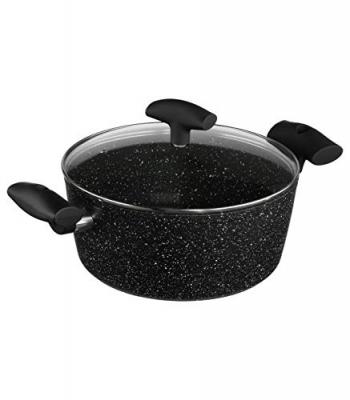 Faitout en aluminium & couvercle ""pierre"" 24cm noir