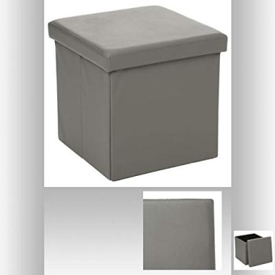 Pouf pli PVC carr&eacute; gris 38x38 cm
