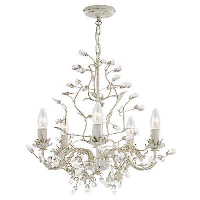 Lustre Almandite &agrave; 5 lampes, cr&egrave;me-dor&eacute;