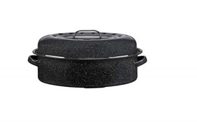 Cocotte acier &eacute;maill&eacute;, 38 cm, noir, roaster graniteware