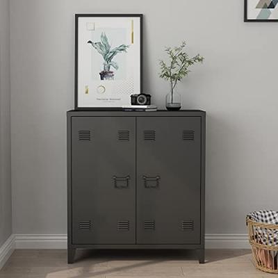 Caisson de bureau m&eacute;tallique - EN.CASA - Orip&auml;&auml; - 90 cm - Noir - 2 portes