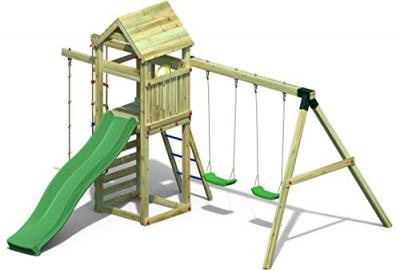 Aire De Jeux Gaia Avec Balan&ccedil;oire Double - Toboggan Rouge - Fungoo