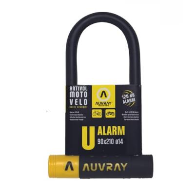 Antivol velo u 90 x 210mm auvray noir alarme 120 db avec support