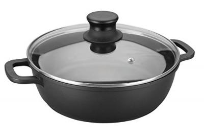 Faitout bas 28 cm en fonte d'aluminium couvercle en verre