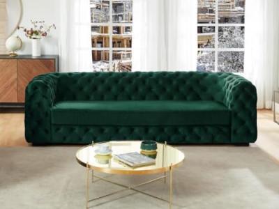 Vente-unique Canap&eacute; 3 places chesterfield STANLEY - Velours vert sapin