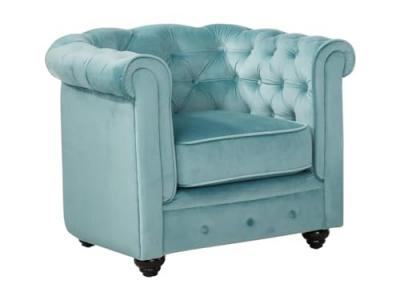 Vente-unique - Fauteuil Chesterfield - Velours Bleu Pastel