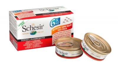 Schesir Thon Crevettes Gel&eacute;e Pour Chat Multipack 6 X 50 G