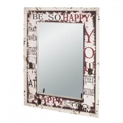 Miroir vintage 55x75 cm avec crochets etn m&eacute;tal blanc vieilli