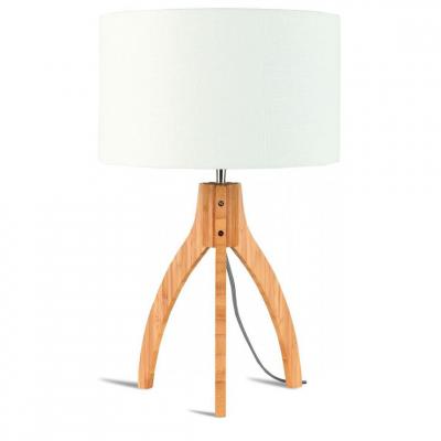 Lampe de table en bambou abat-jour en lin blanc, h. 54cm