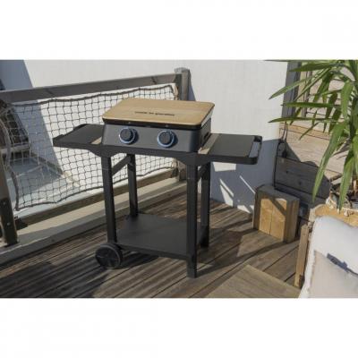 Plancha &agrave; gaz 2 br&ucirc;leurs 56,6 cm sur Chariot DUNE 60
