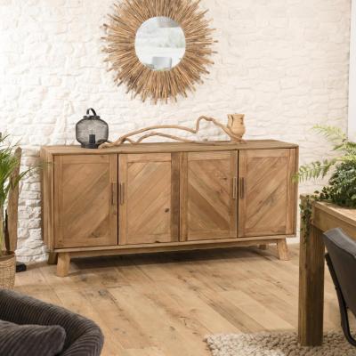 ANDRIAN - Buffet marron 4 portes bois Pin recycl&eacute; d&eacute;tails graphiques