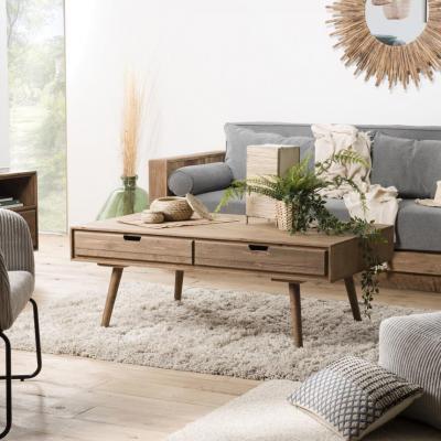 Table Basse ANDY Scandi Bois 4 Tiroirs Sapin