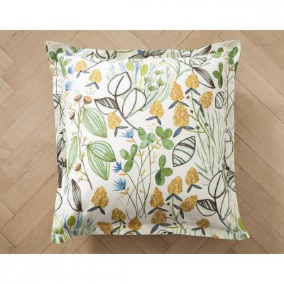 Taie d'oreiller carr&eacute;e jaune en coton 63x63