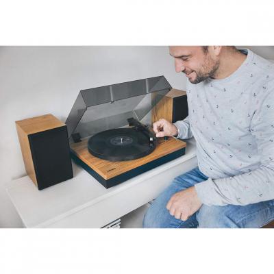 Platine Vinyle tourne disque 33,45 tr-min avec Bluetooth et 2 Haut-parleurs RMS 10W en bois noir