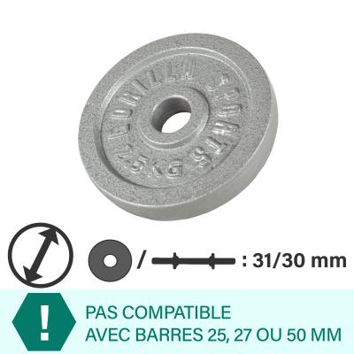 Disques de poids en fonte gris - De 0,5 kg &agrave; 30 kg - Poids : 2,5 kg