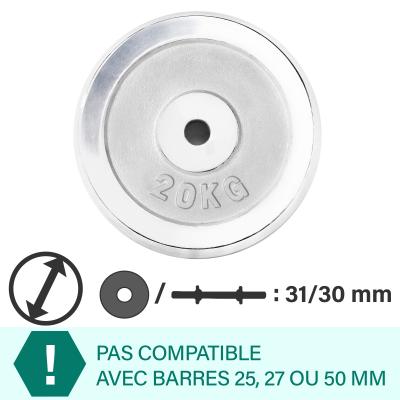Disques de poids chromes avec alesage de 31 mm de 0 5 kg a 30 kg poids 20 kg
