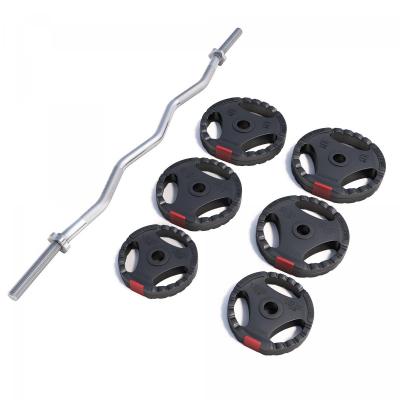 Set d'halt&egrave;res 25,5 Kg (disques plastique &agrave; poign&eacute;es + barre Curl)