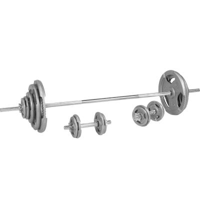 Set d'halt&egrave;res avec disques &agrave; poign&eacute;es + barre longue 97,5 Kg
