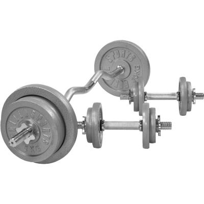 Gorilla Sports - Set d'halt&egrave;res barre Curl en fonte 68 KG