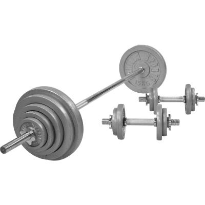 Gorilla Sports - Set d'halt&egrave;res barre longue en fonte 97,5 Kg