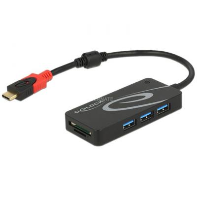 Delock HUB USB 3.0 USB Type-C > 3 Port extern USB 3.2 Gen 1 (3.1 Gen 1) Type-C 5000 Mbit/s Noir