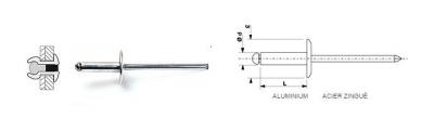 DEGOMETAL - 100 Rivets aveugles standards Alu/Acier T&ecirc;te Large 4.8X12 - 103 248 121